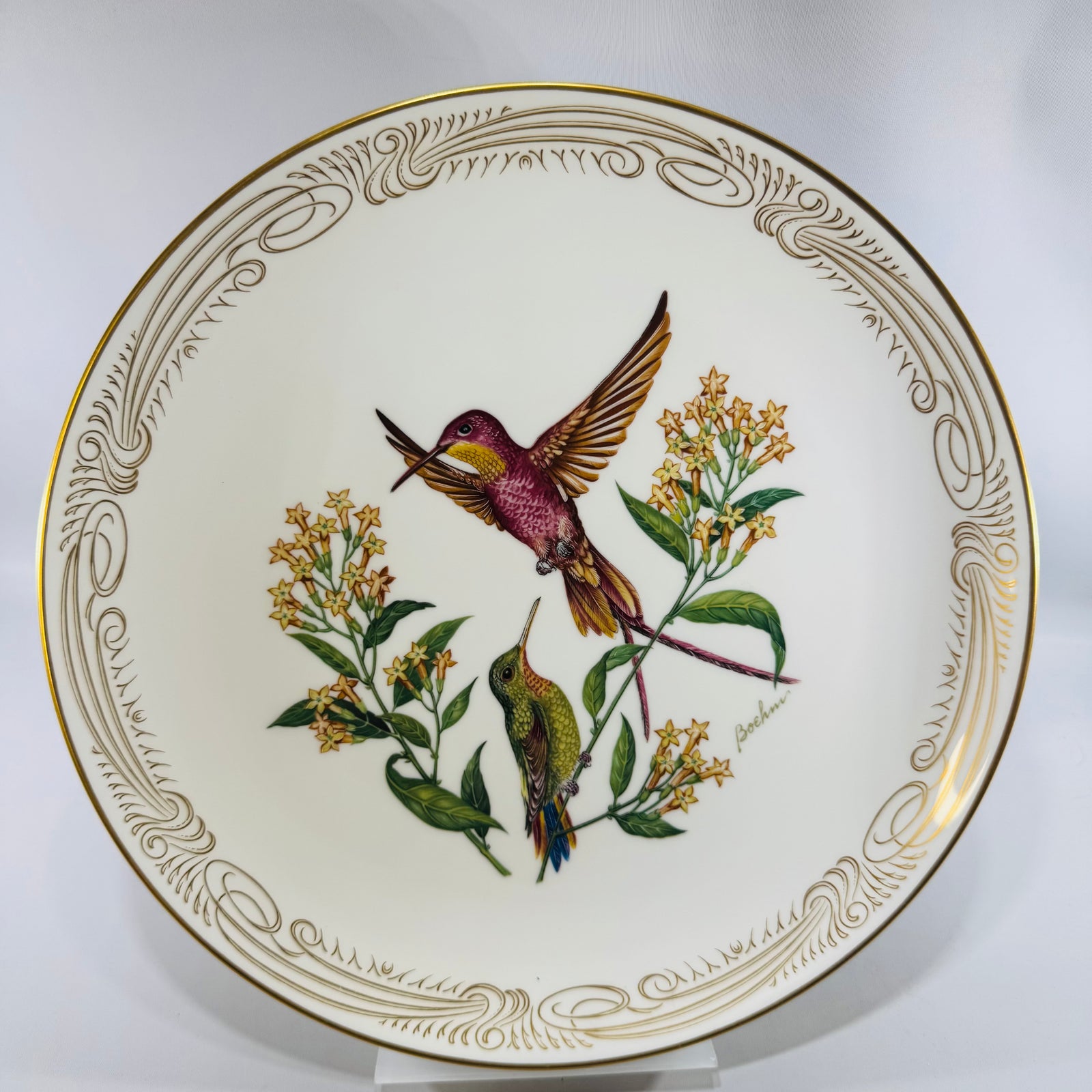 Boehm Hummingbird Plate – Crimson Topaz, Hand-Painted English Bone China, Limited Edition