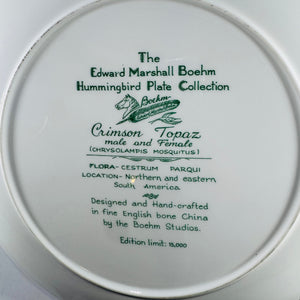 Boehm Hummingbird Plate – Crimson Topaz, Hand-Painted English Bone China, Limited Edition