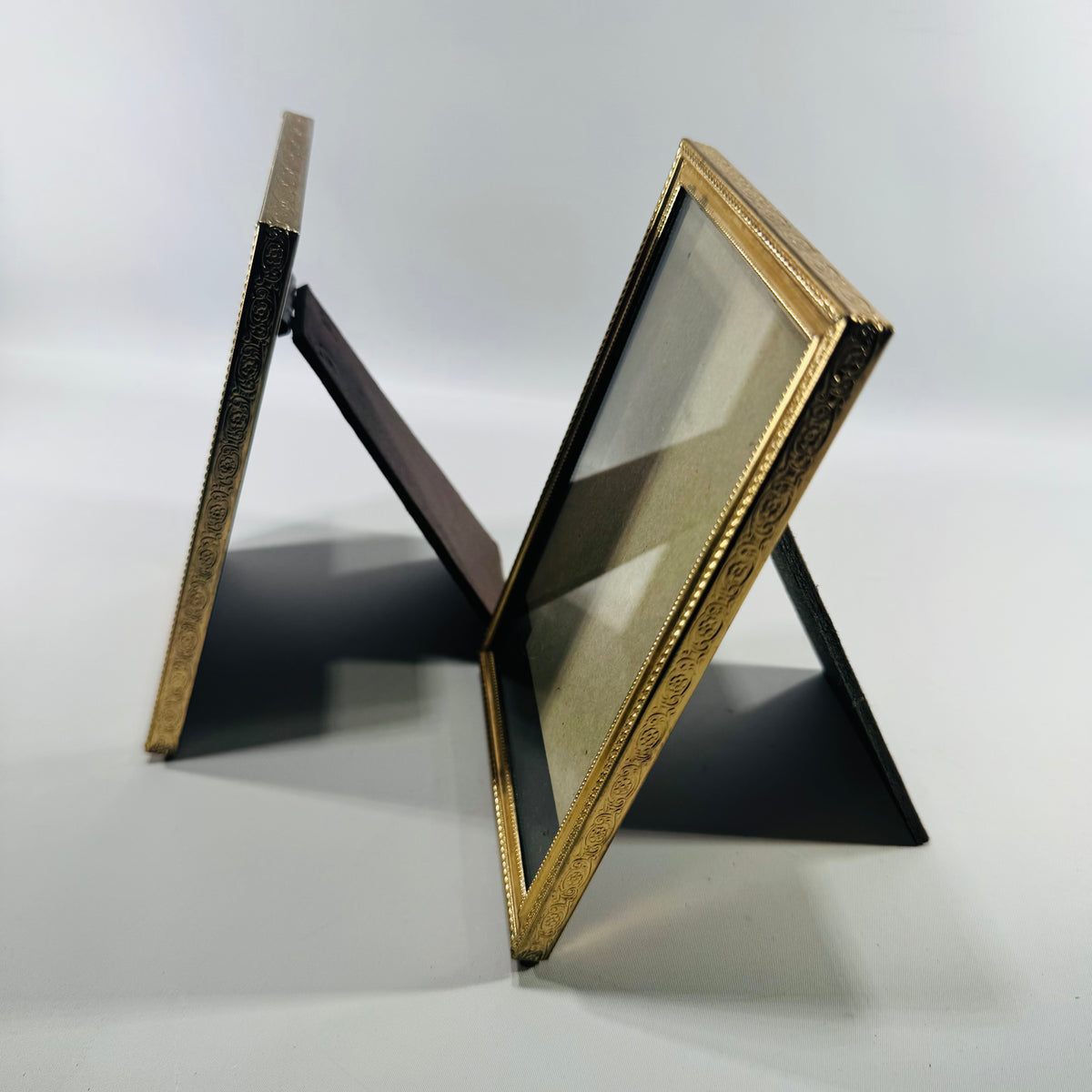 Vintage Brass Photo Frames – Pair, Ornate Border, Easel Back Stand, 6x4