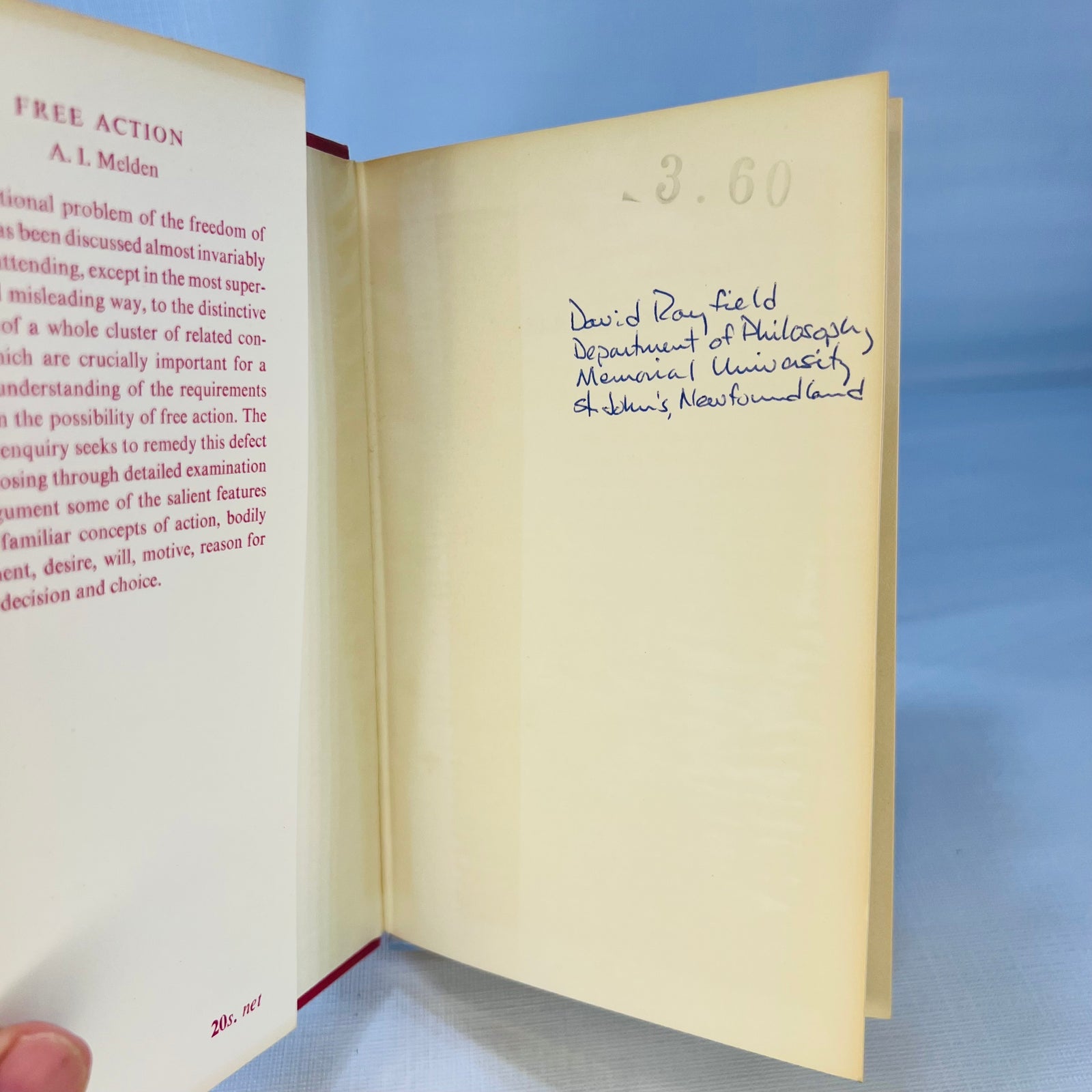 Free Action by A.I. Melden 1964 Part of the Studies in Philosophical Psychology  Routledge & Kegan Paul