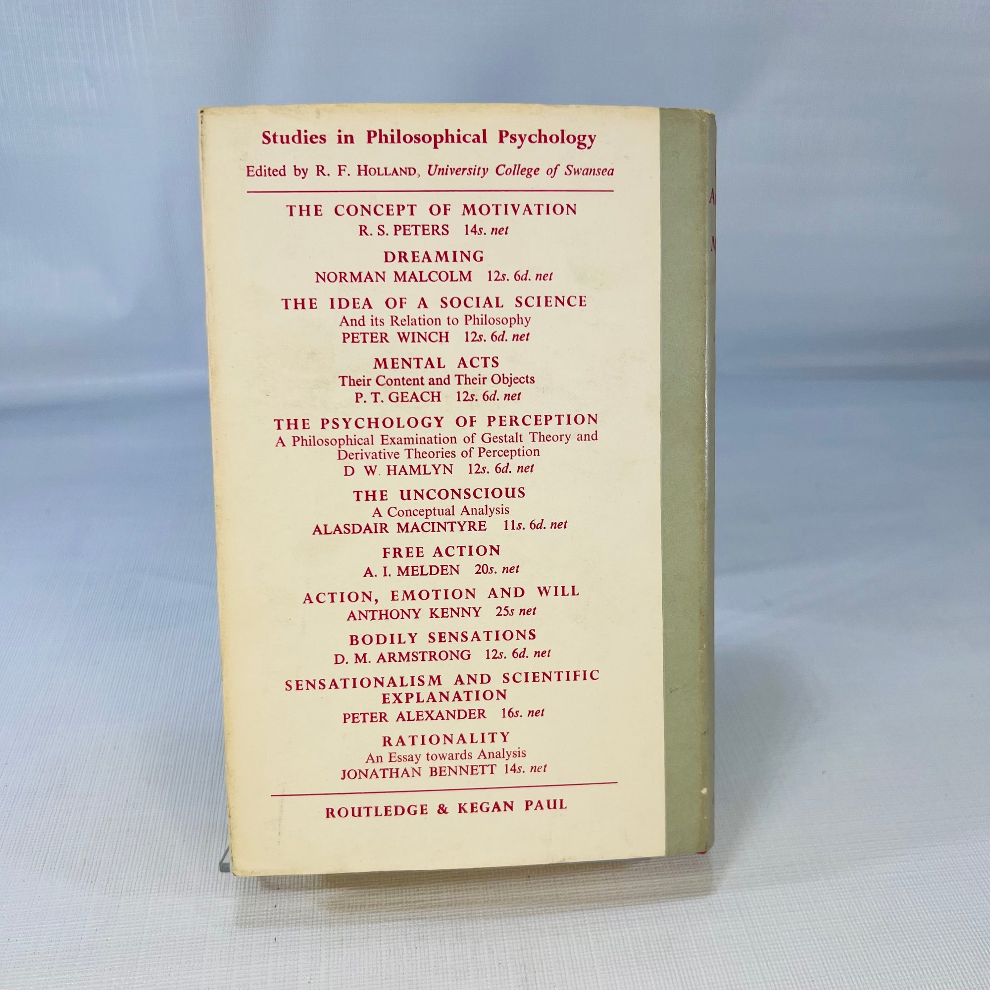 Free Action by A.I. Melden 1964 Part of the Studies in Philosophical Psychology  Routledge & Kegan Paul