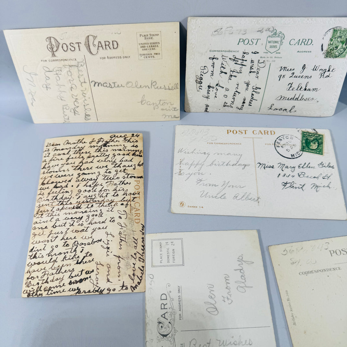 Early 1900s Vintage Postcard & Greeting Card Collection — 9 Items with Postal History