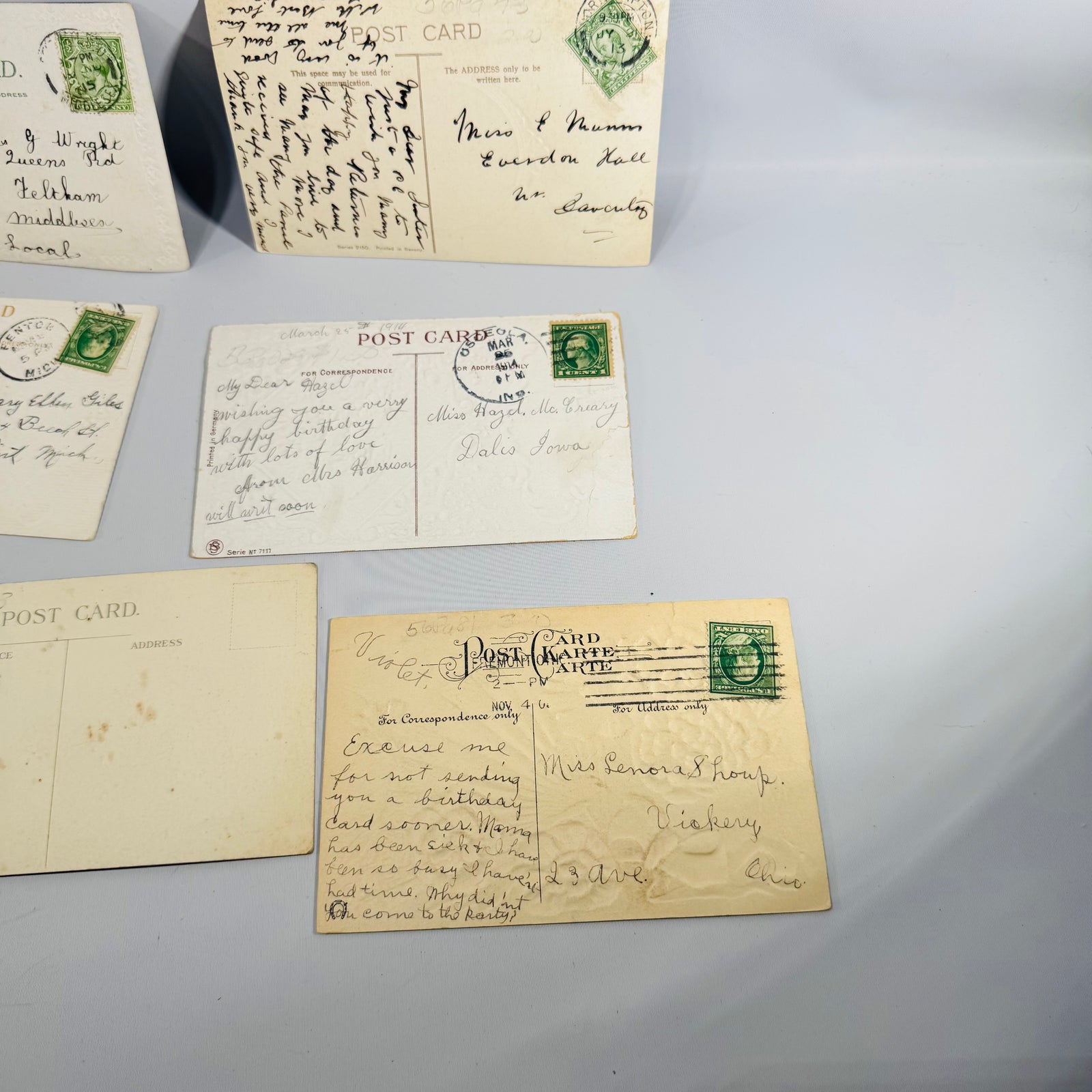 Early 1900s Vintage Postcard & Greeting Card Collection — 9 Items with Postal History