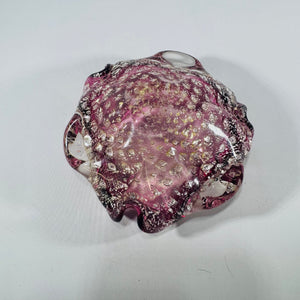 Murano Art Glass Cranberry Pink Aventurine Bullicante Bowl — Italian Hand Blown Freeform Centerpiece