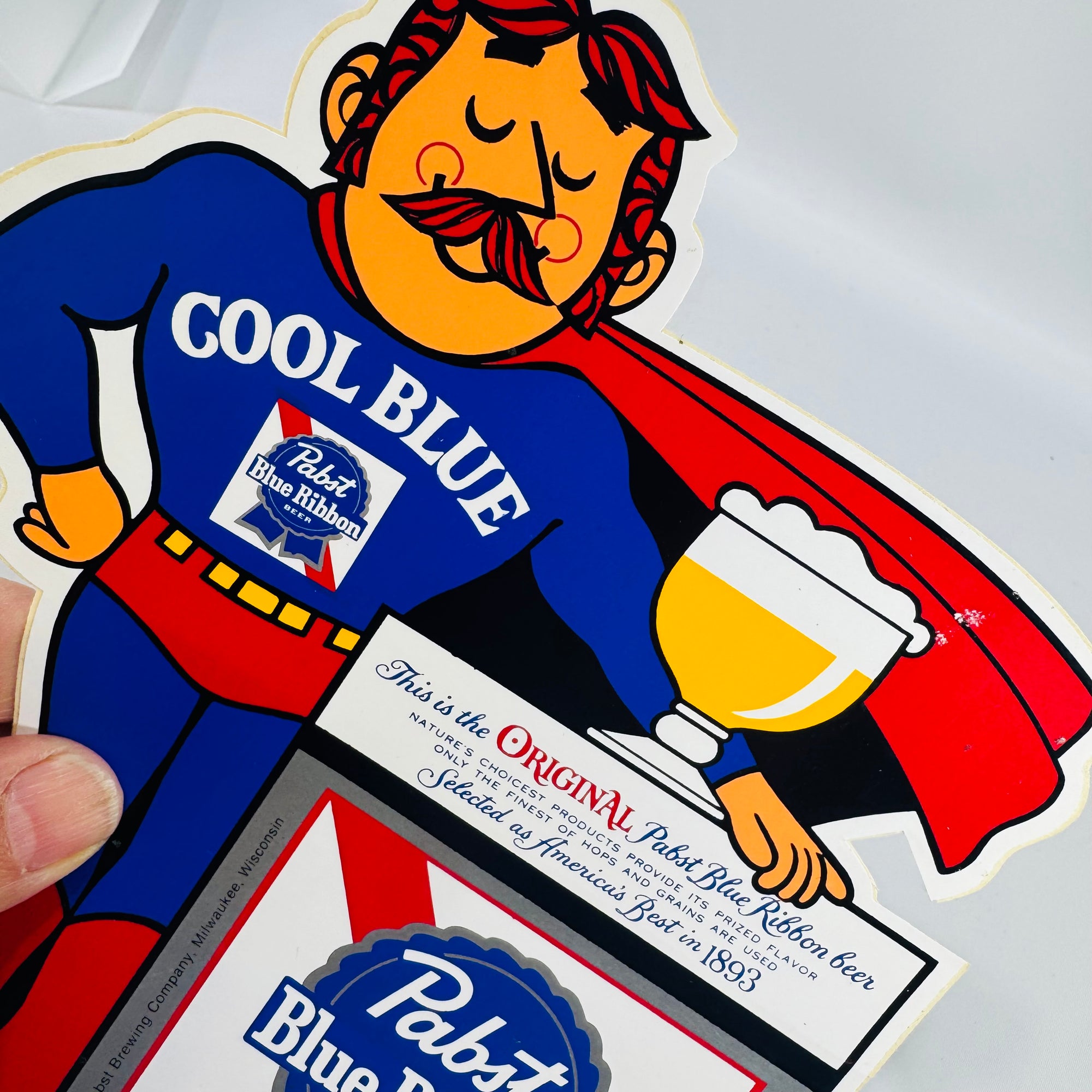 PBR Cool Blue Superhero Die-Cut Sign | Pabst Breweriana - Reading Vintage
