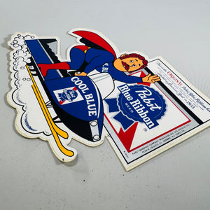 Vintage Pabst Blue Ribbon "Cool Blue" Snowmobile Die-Cut Sticker Sign — PBR Breweriana Advertising Display, Pabst Brewing Company Milwaukee Wisconsin