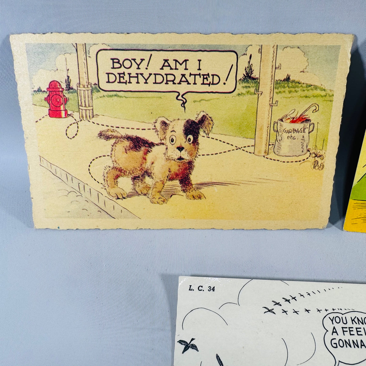 Vintage Comic Humor Postcard Lot Set of 3 — 1940s–1953 WWII Military, Hunting, Dog Humor, Mailed with Handwriting, Dexter Press Tichnor L.L. Cook