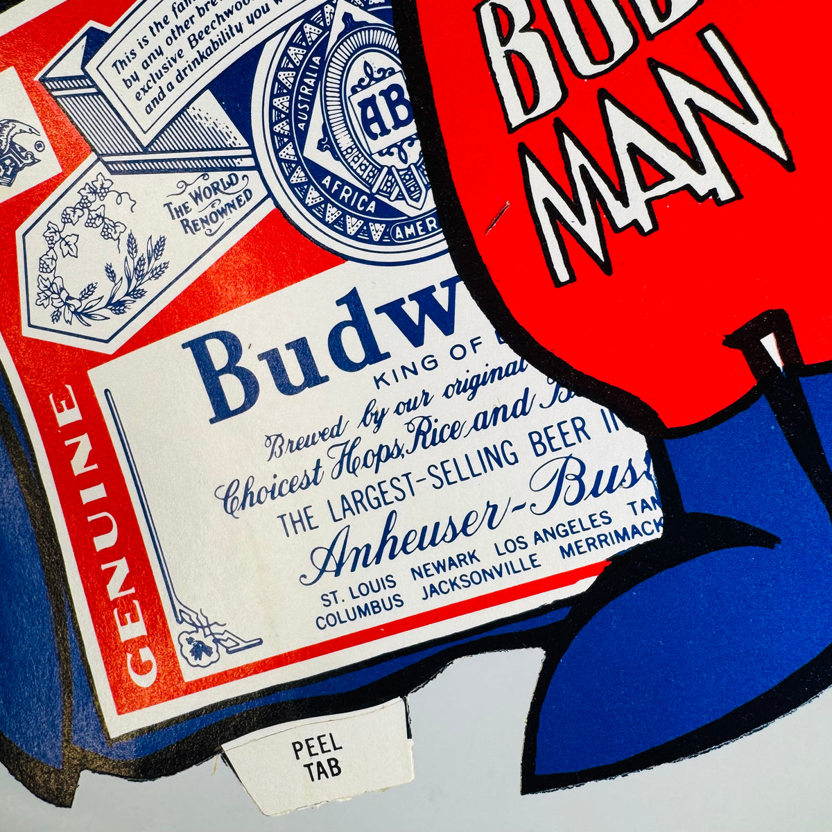 Vintage Budweiser Bud Man Sticker – 1970s Beer Advertising Character Decal 7" x 7"