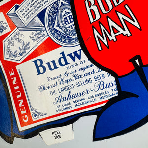 Vintage Budweiser Bud Man Sticker – 1970s Beer Advertising Character Decal 7" x 7"