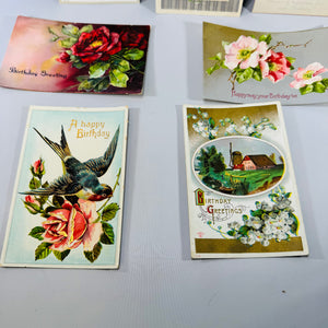 Vintage Postcard Bundle – 7 Cards – Birthday Greetings, Handwritten, Early 1900s Ephemera