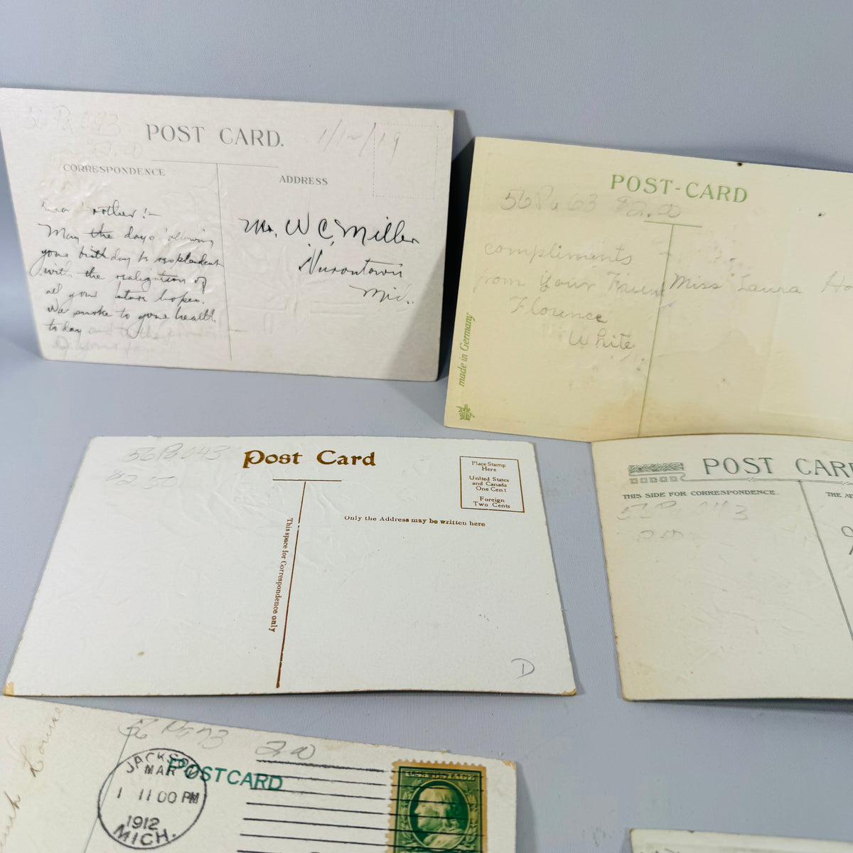 Vintage Postcard Bundle – 7 Cards – Birthday Greetings, Handwritten, Early 1900s Ephemera