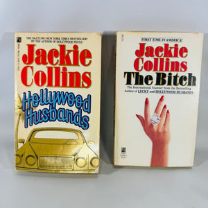 Vintage Jackie Collins Paperback Bundle — The Bitch (1984) & Hollywood Husbands (1987) — Glamour, Scandal & Fame, Romantic Suspense / Celebrity Drama