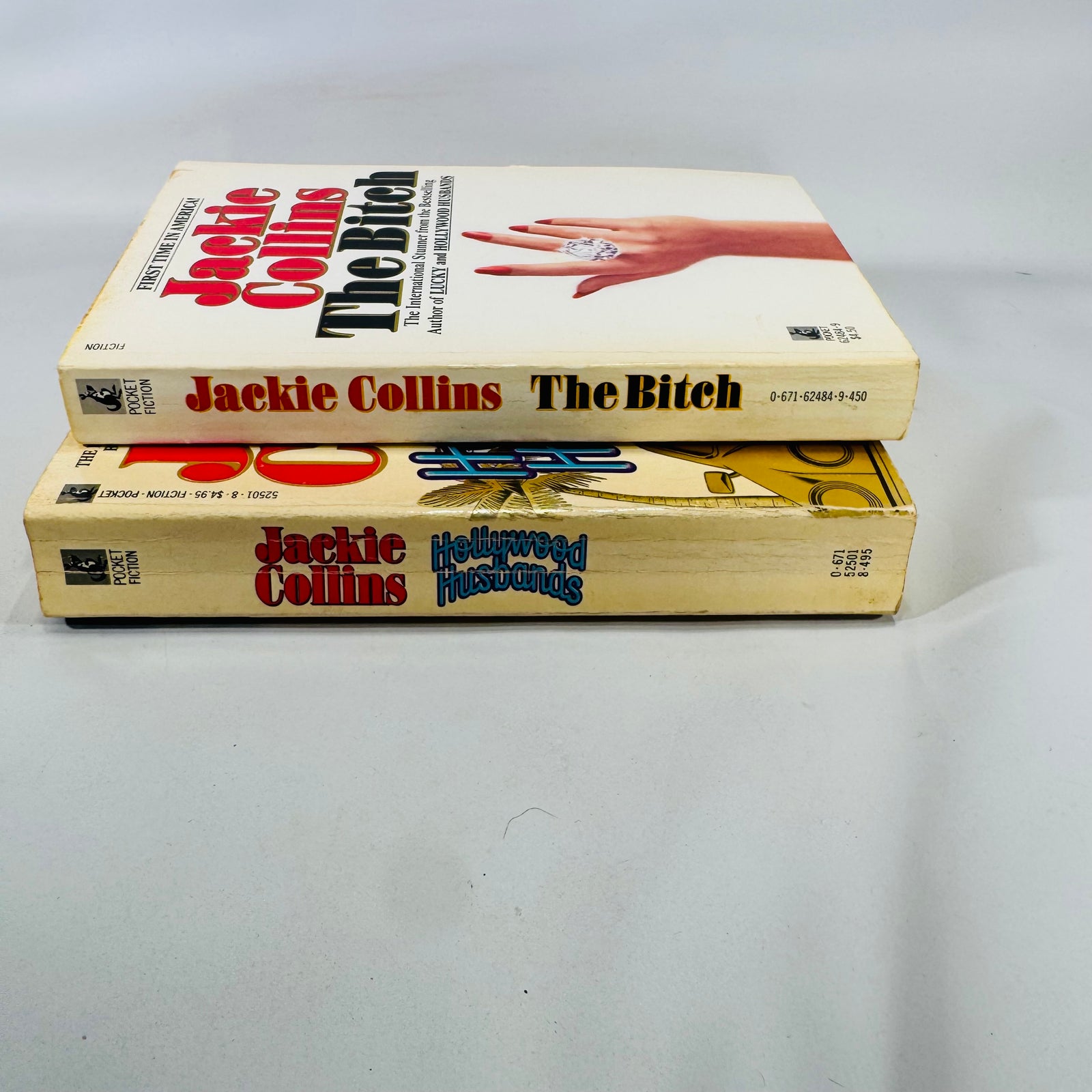 Vintage Jackie Collins Paperback Bundle — The Bitch (1984) & Hollywood Husbands (1987) — Glamour, Scandal & Fame, Romantic Suspense / Celebrity Drama