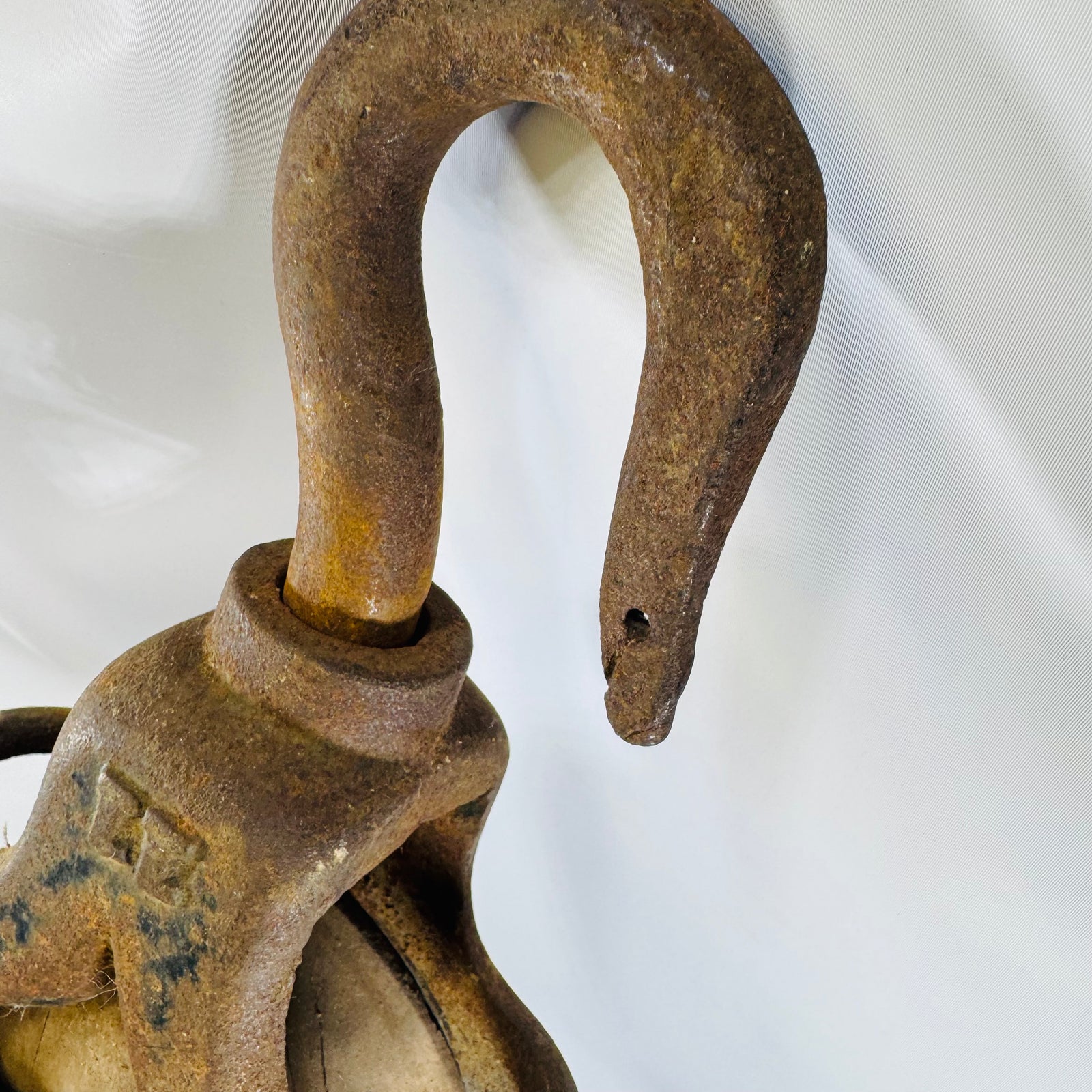 Antique Cast Iron Barn Pulley with Wooden Wheel, 1800s Farm Equipment