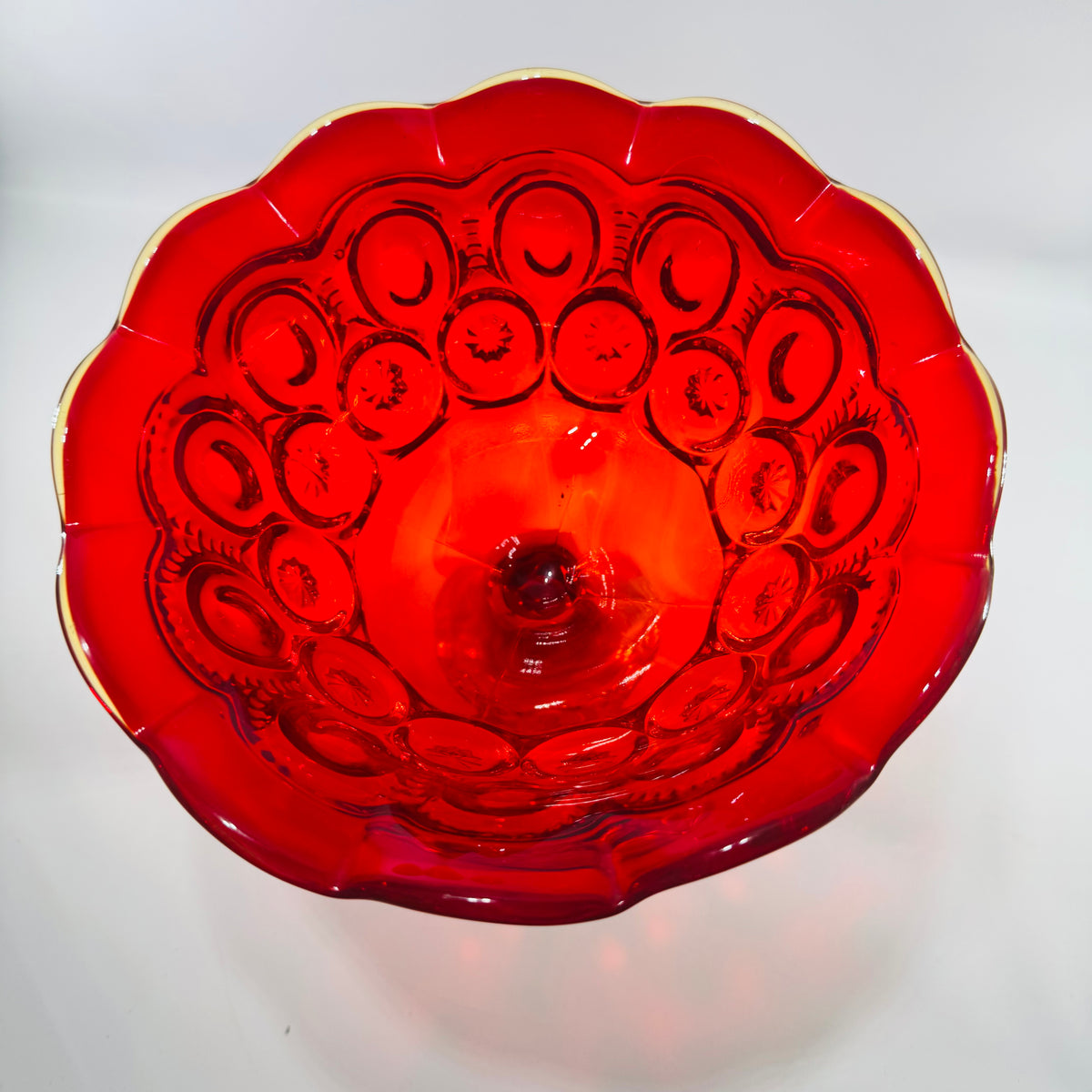 Vintage L.E. Smith "Moon and Stars" Amberina Pedestal Compote Bowl, Red to Amber