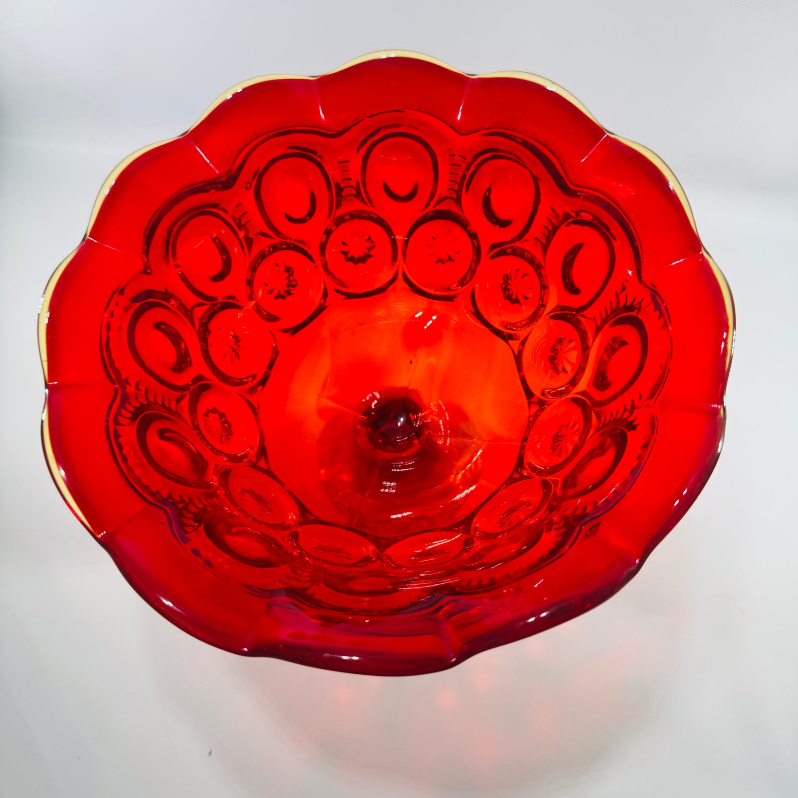 Vintage L.E. Smith "Moon and Stars" Amberina Pedestal Compote Bowl, Red to Amber