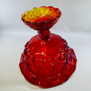 Vintage L.E. Smith "Moon and Stars" Amberina Pedestal Compote Bowl, Red to Amber