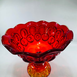 Vintage L.E. Smith "Moon and Stars" Amberina Pedestal Compote Bowl, Red to Amber