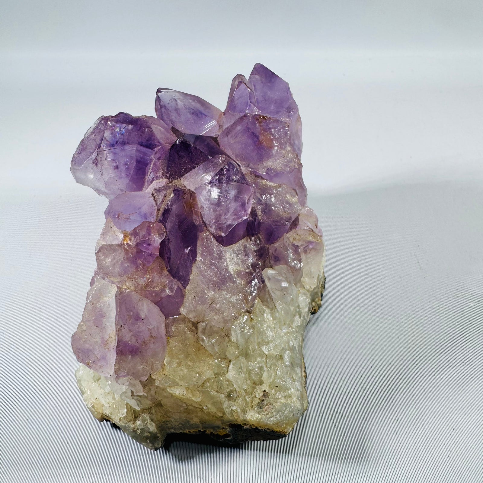 Natural Amethyst Cluster Specimen on Quartz Matrix, Hand-Sized Collector Piece