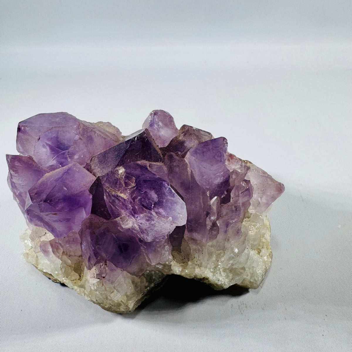 Natural Amethyst Cluster Specimen on Quartz Matrix, Hand-Sized Collector Piece