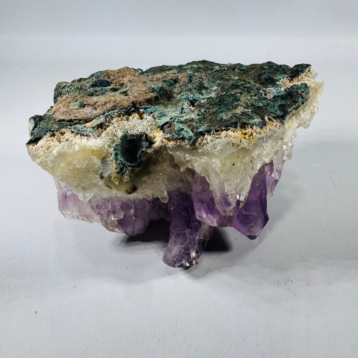 Natural Amethyst Cluster Specimen on Quartz Matrix, Hand-Sized Collector Piece