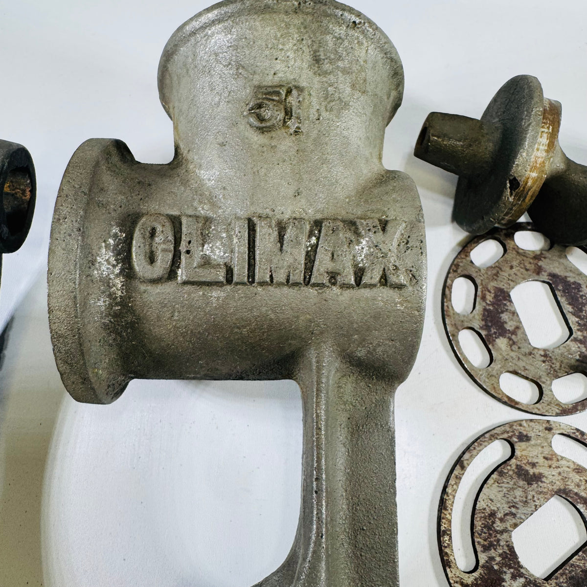 Vintage Climax No. 51 Meat Grinder with Original Box — Cast Iron Hand Crank