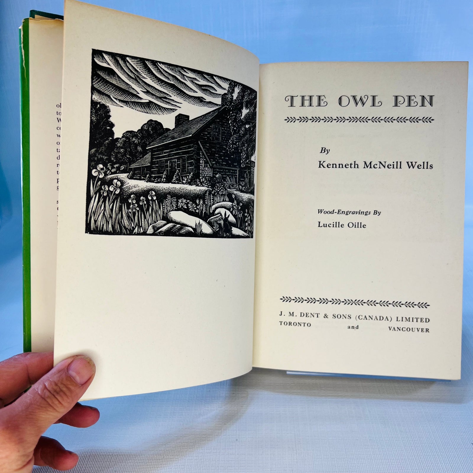The Owl Pen by Kenneth McNeil Wells woodcuts by Lucille Oille 1947 J.M. Dent & Sons