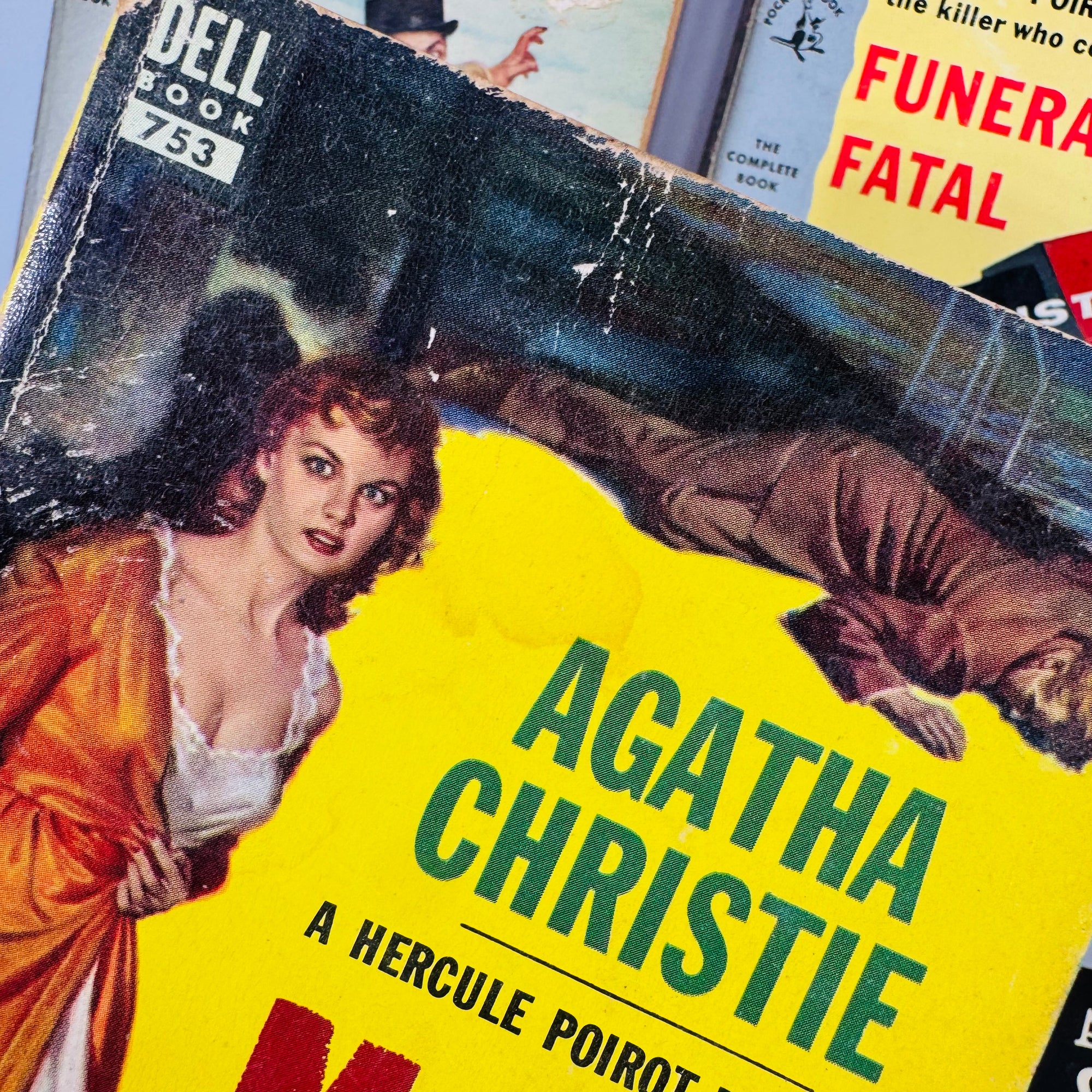 Vintage Agatha Christie Mystery / Detective Fiction Book Bundle — 5 Classic Paperbacks (1950s–1960s) — Hercule Poirot | Mid-Century Pocket & Dell Books