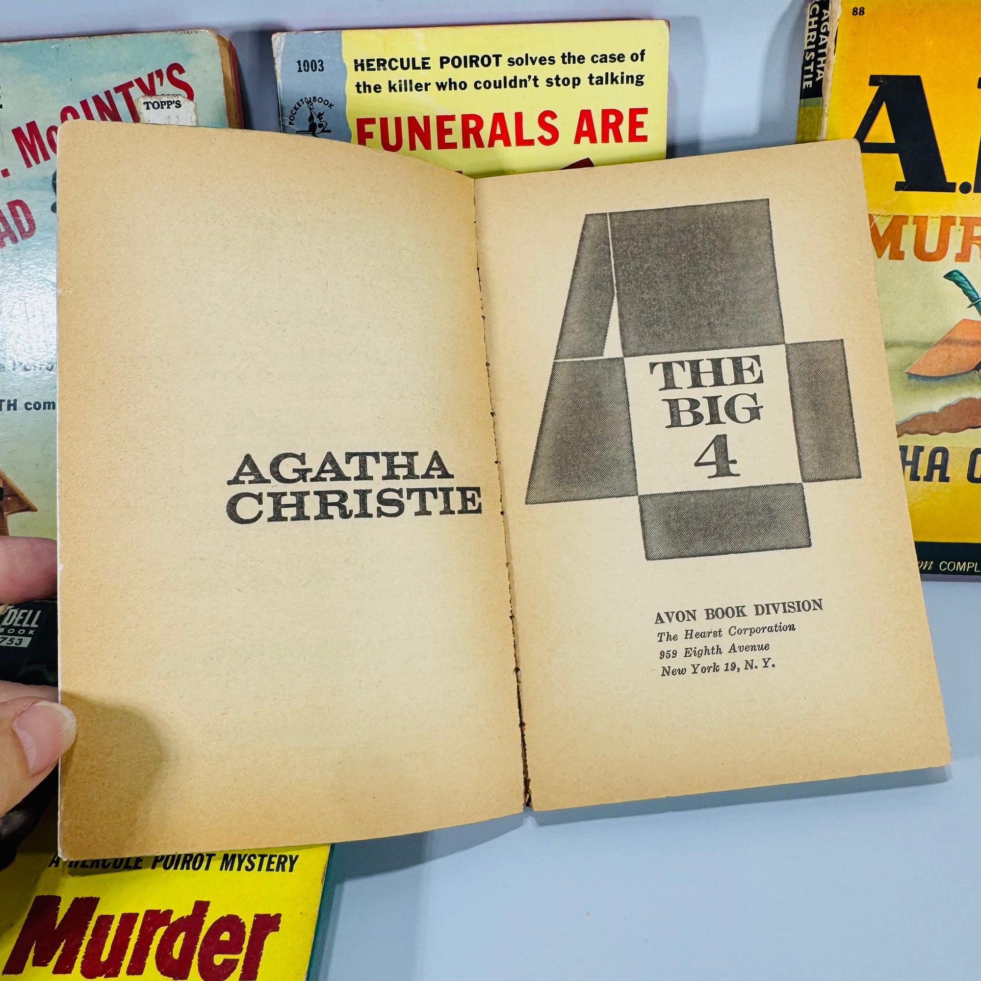 Vintage Agatha Christie Mystery / Detective Fiction Book Bundle — 5 Classic Paperbacks (1950s–1960s) — Hercule Poirot | Mid-Century Pocket & Dell Books