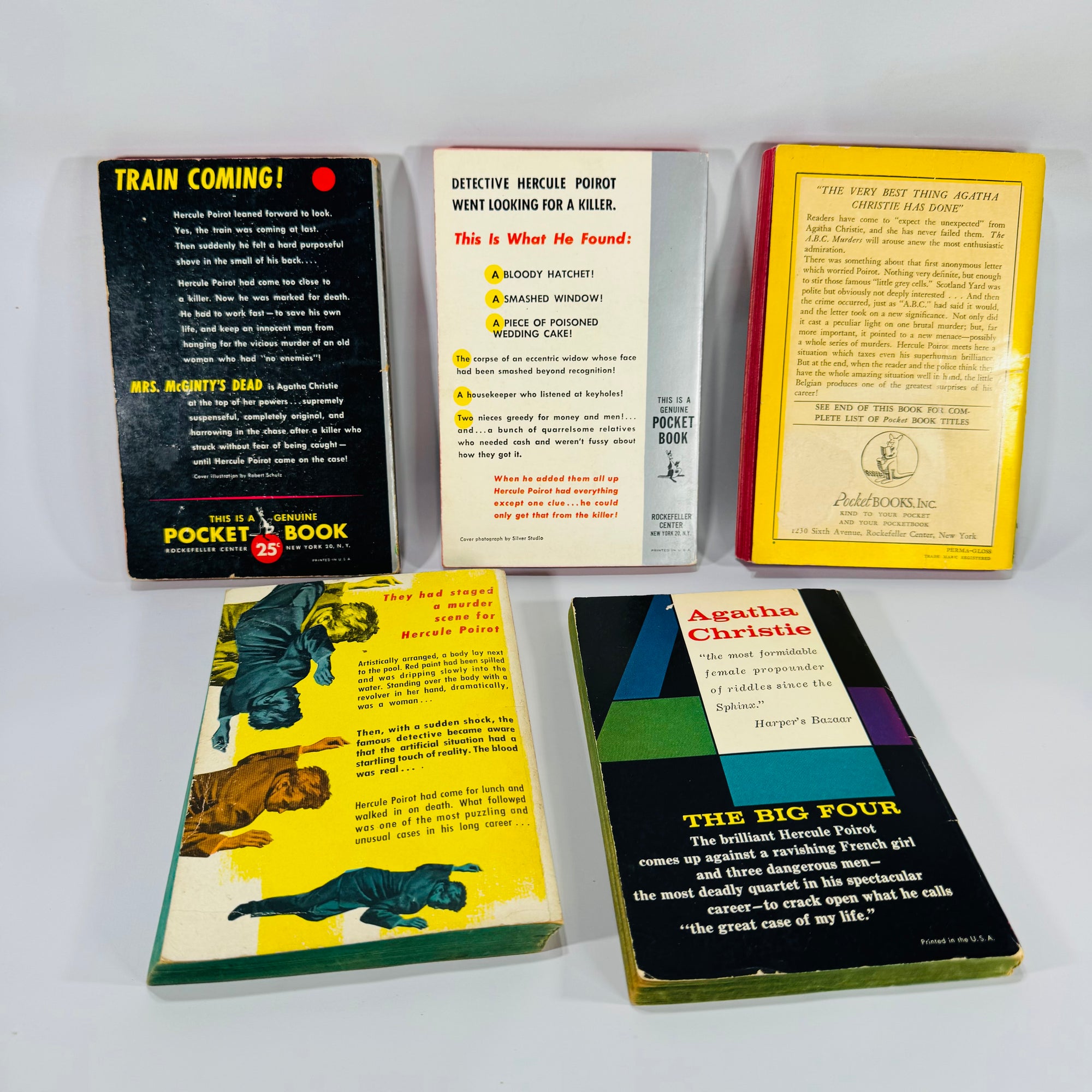 Vintage Agatha Christie Mystery / Detective Fiction Book Bundle — 5 Classic Paperbacks (1950s–1960s) — Hercule Poirot | Mid-Century Pocket & Dell Books
