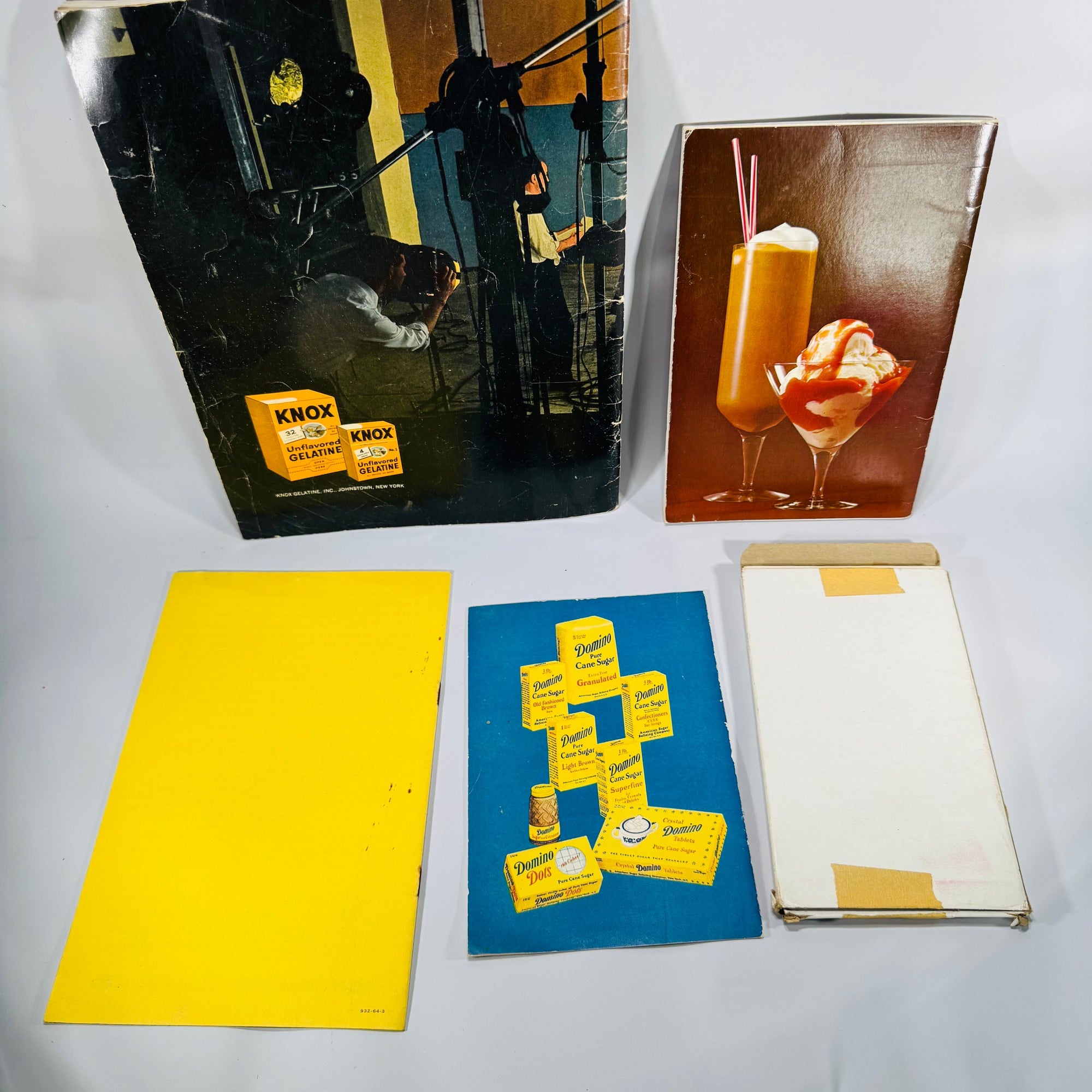 Vintage Retro Kitchen & Cooking Book Bundle — Knox Gel-Cookery (1962), Domino Sugar, Skippy Peanut, Jell-O Hostess Guide, Proof of the Pudding — 5-Piece Lot