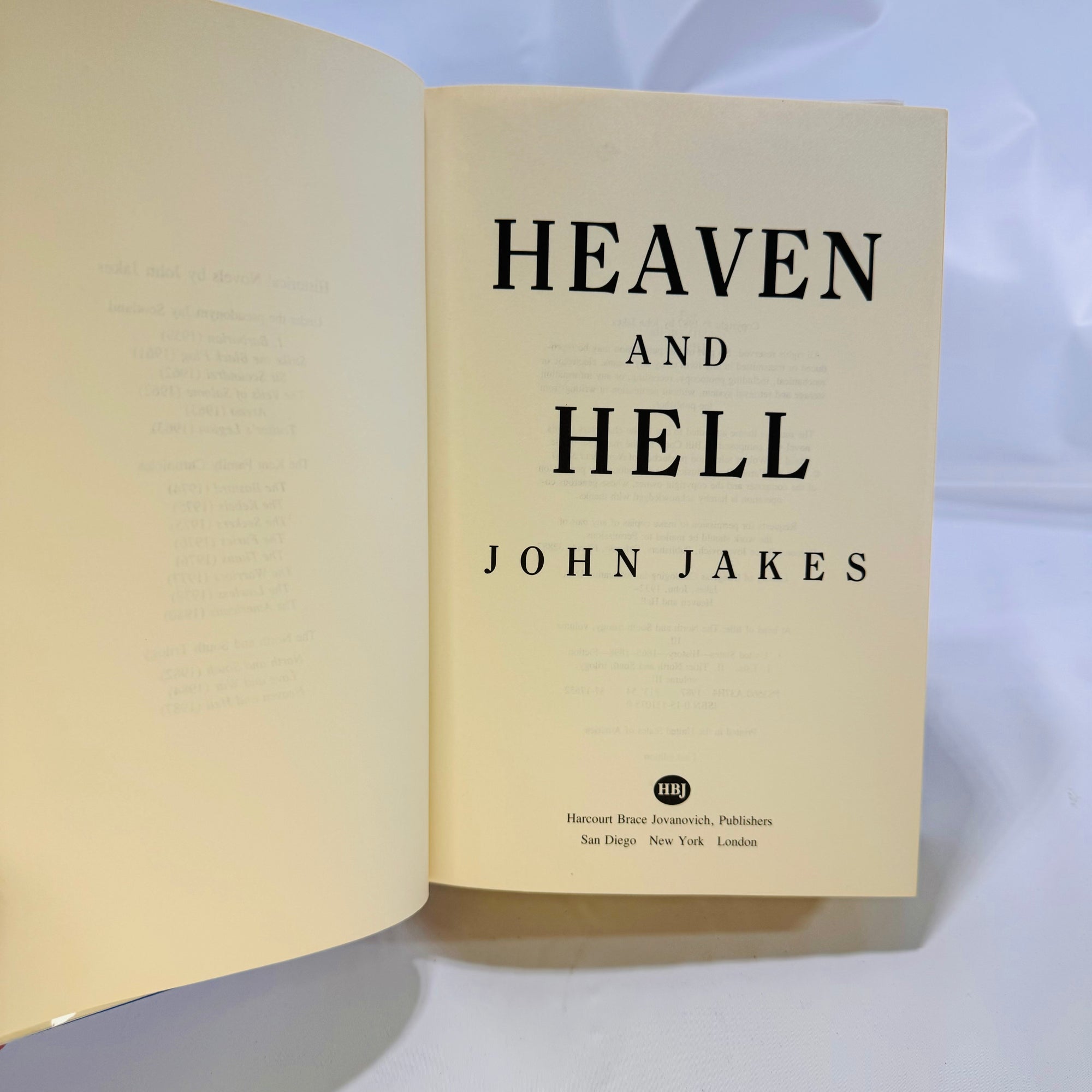 Heaven and Hell by John Jakes 1987 First Edition Harcourt Brace Jovanovich