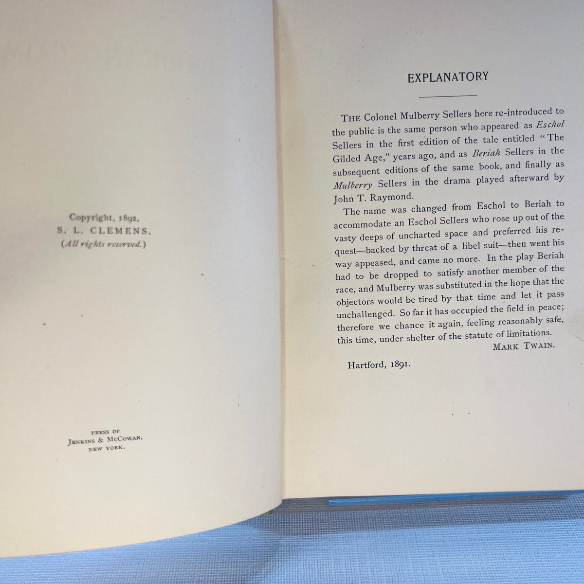 The American Claimant by Mark Twain 1892 published Charles L. Webster & Co