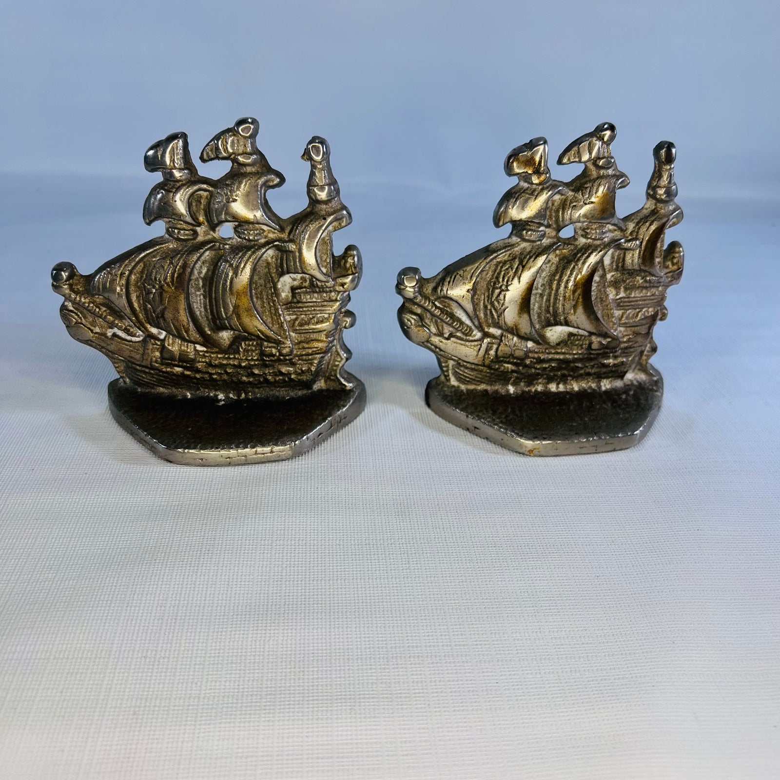 Cast Iron Schooner Pair of Bookends with Sails Vintage Library Decor