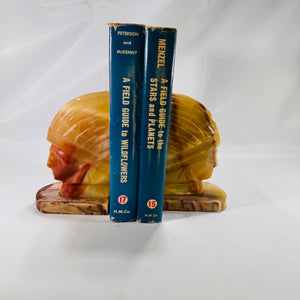 Carved Stone Native-Inspired Warrior Head Bookends – Heavy Polished Pair