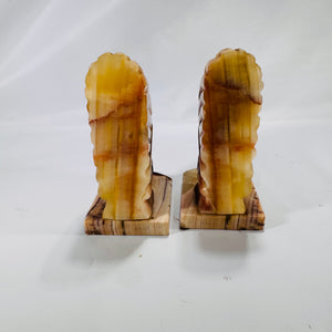 Carved Stone Native-Inspired Warrior Head Bookends – Heavy Polished Pair