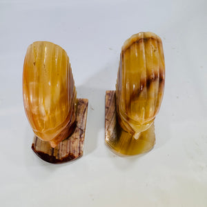 Carved Stone Native-Inspired Warrior Head Bookends – Heavy Polished Pair