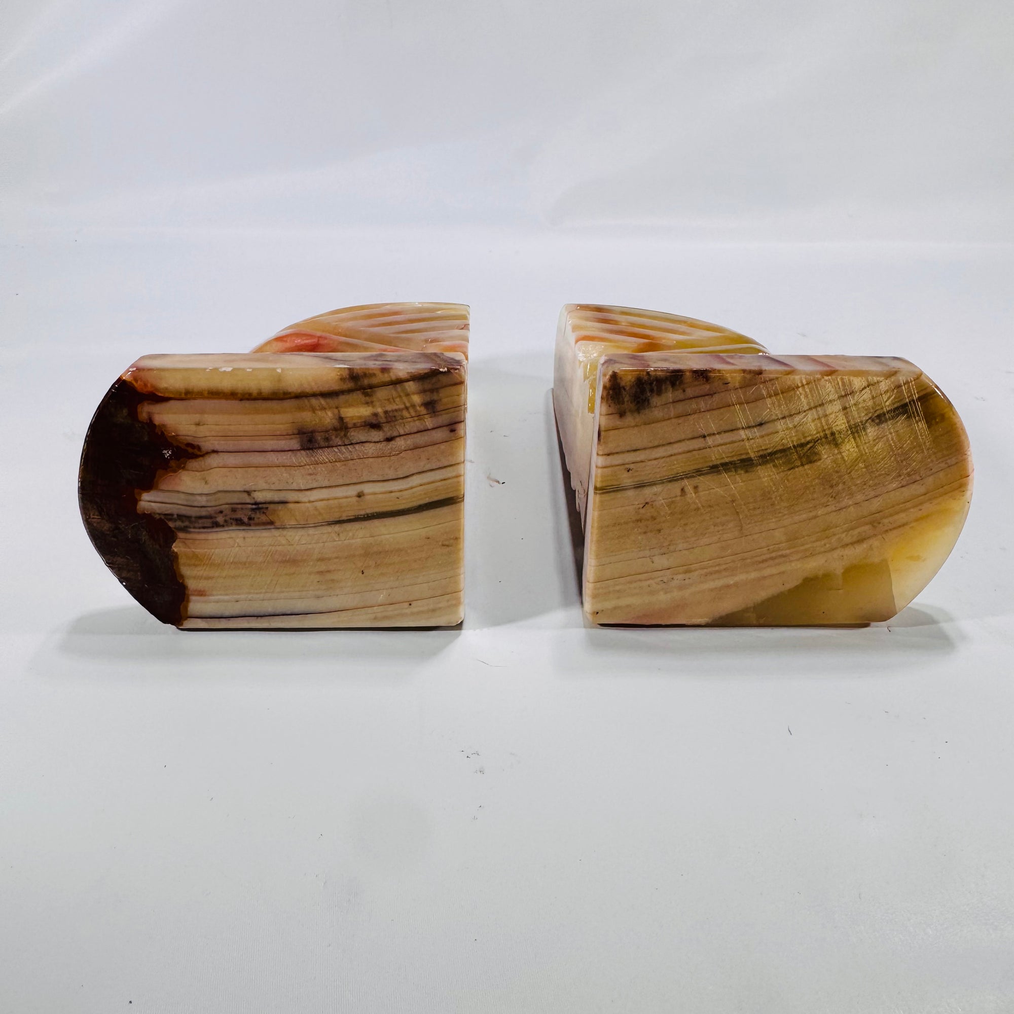 Carved Stone Native-Inspired Warrior Head Bookends – Heavy Polished Pair