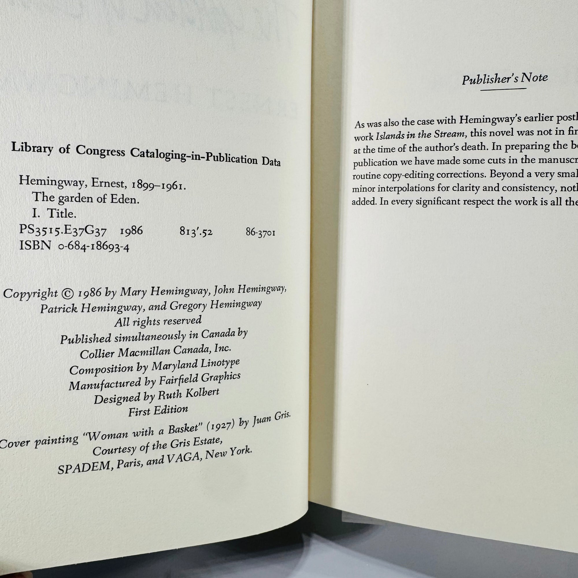 Ernest Hemingway 2-Book Bundle — A Moveable Feast (1964) + The Garden of Eden (1986, DJ) | Classic Literature / Literary Fiction