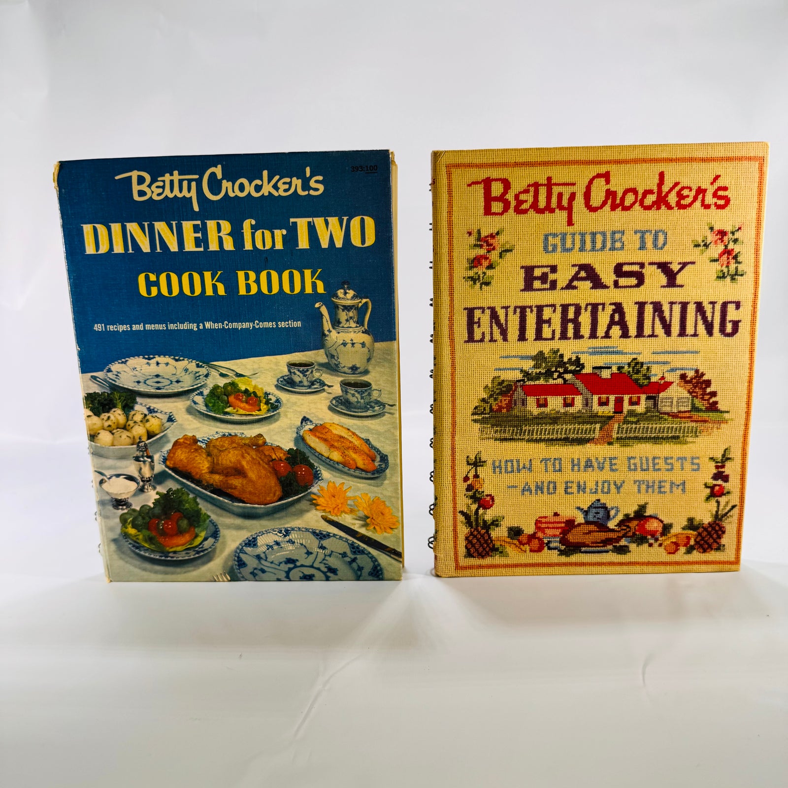 Two Betty Crocker Vintage Cookbooks (Dinner for Two & Easy Entertaining) 1958–1959, Hardcover, Spiral Bound