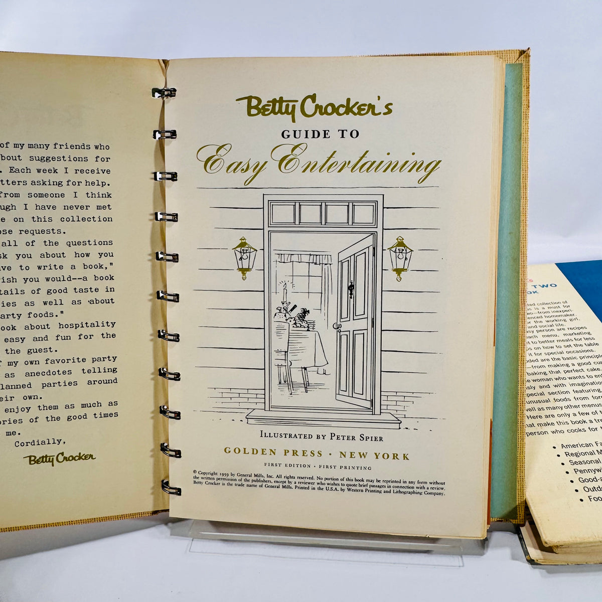Two Betty Crocker Vintage Cookbooks (Dinner for Two & Easy Entertaining) 1958–1959, Hardcover, Spiral Bound