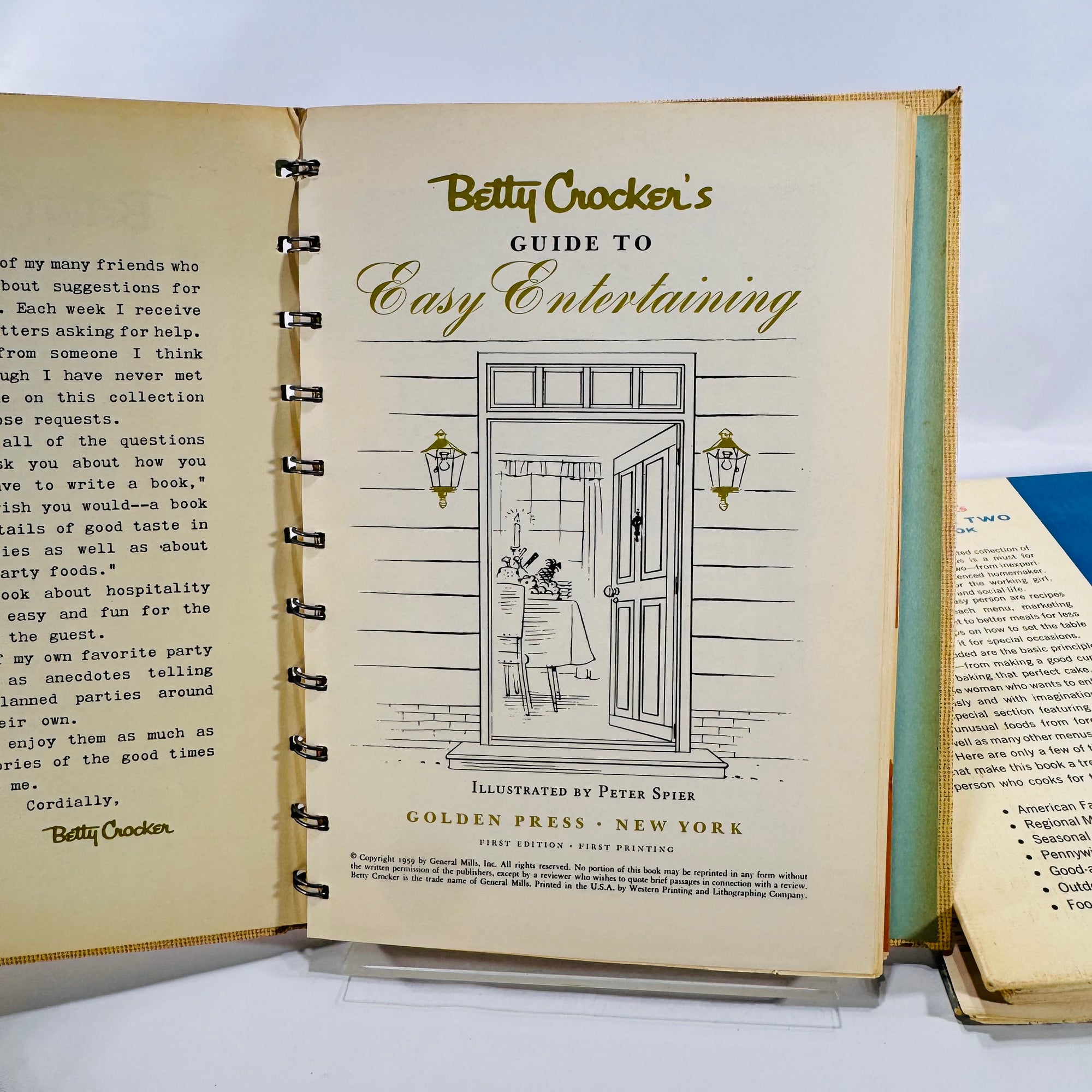 Two Betty Crocker Vintage Cookbooks (Dinner for Two & Easy Entertaining) 1958–1959, Hardcover, Spiral Bound