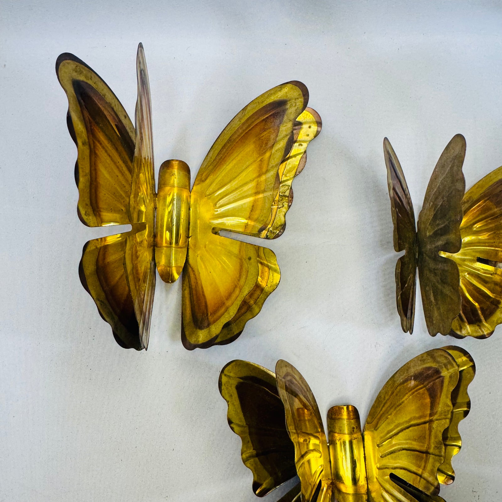 Vintage Homco Brass Butterfly Bundle — 3D Layered Wings Wall Art (Set of 3)