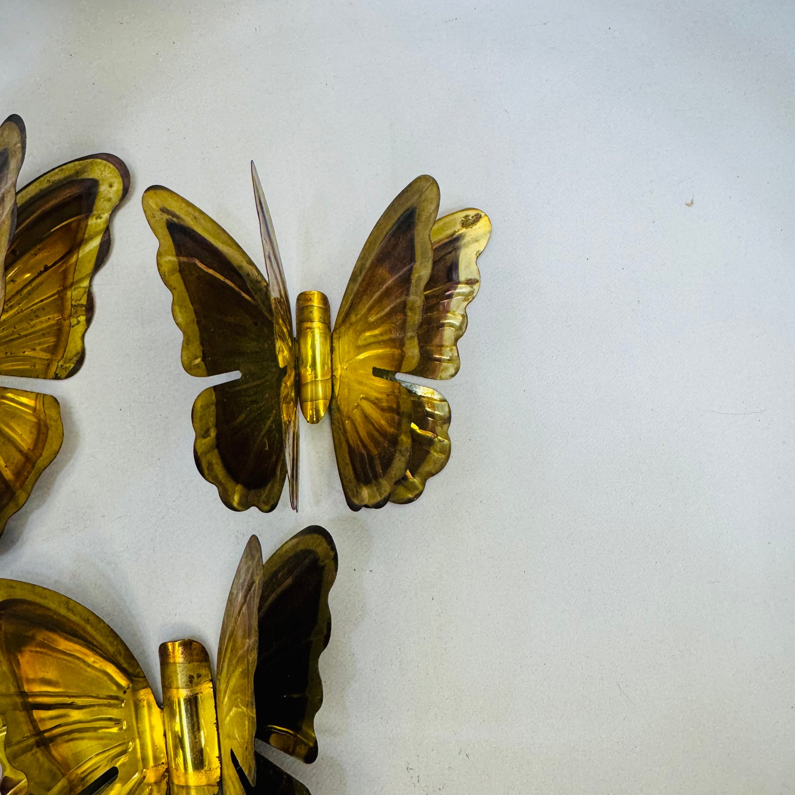 Vintage Homco Brass Butterfly Bundle — 3D Layered Wings Wall Art (Set of 3)