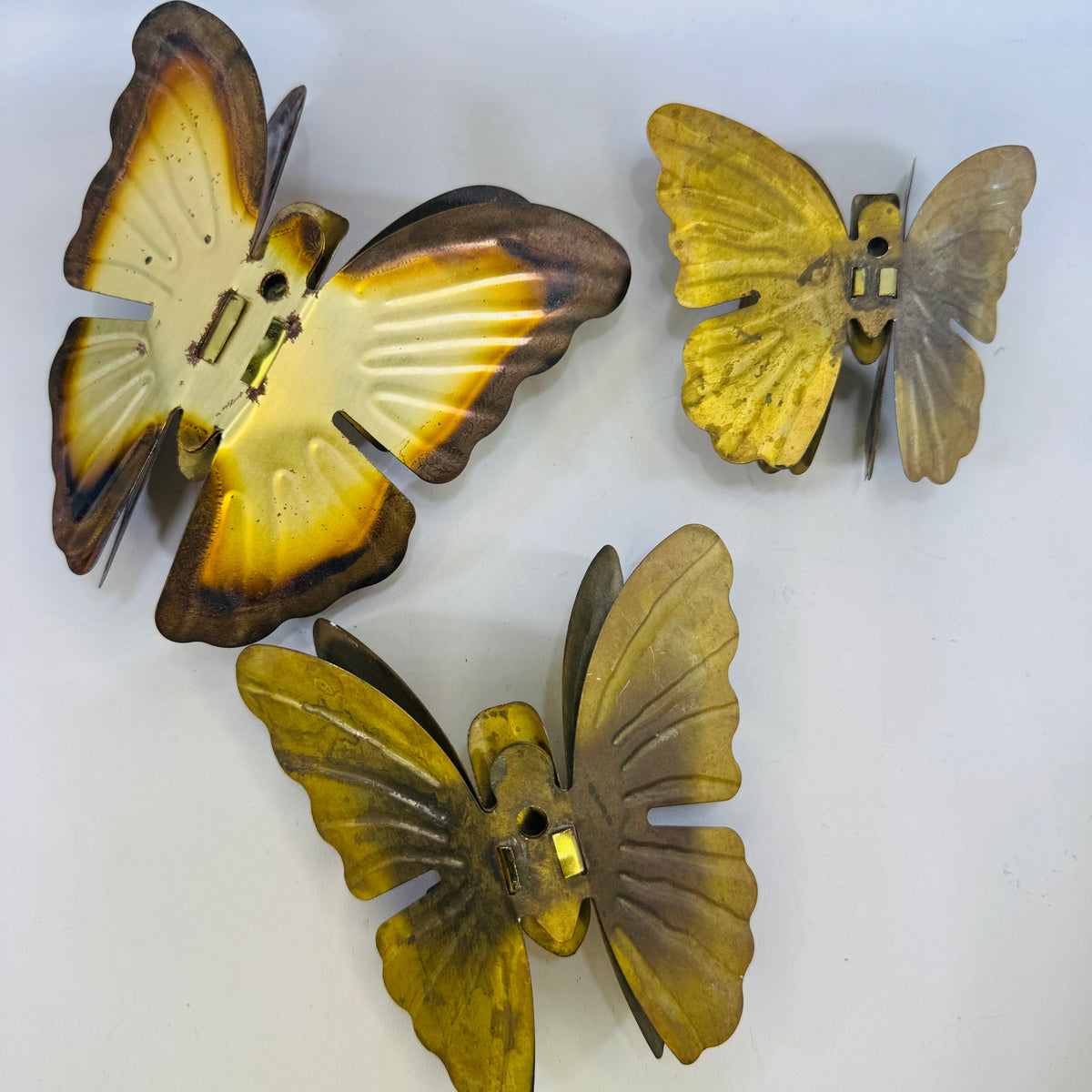 Vintage Homco Brass Butterfly Bundle — 3D Layered Wings Wall Art (Set of 3)