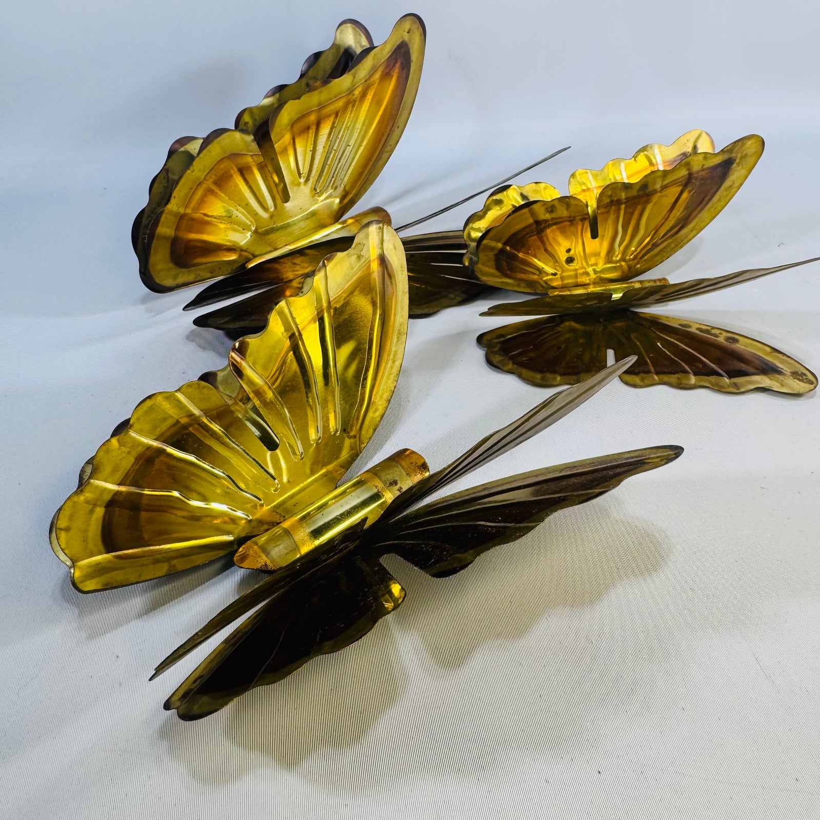 Vintage Homco Brass Butterfly Bundle — 3D Layered Wings Wall Art (Set of 3)