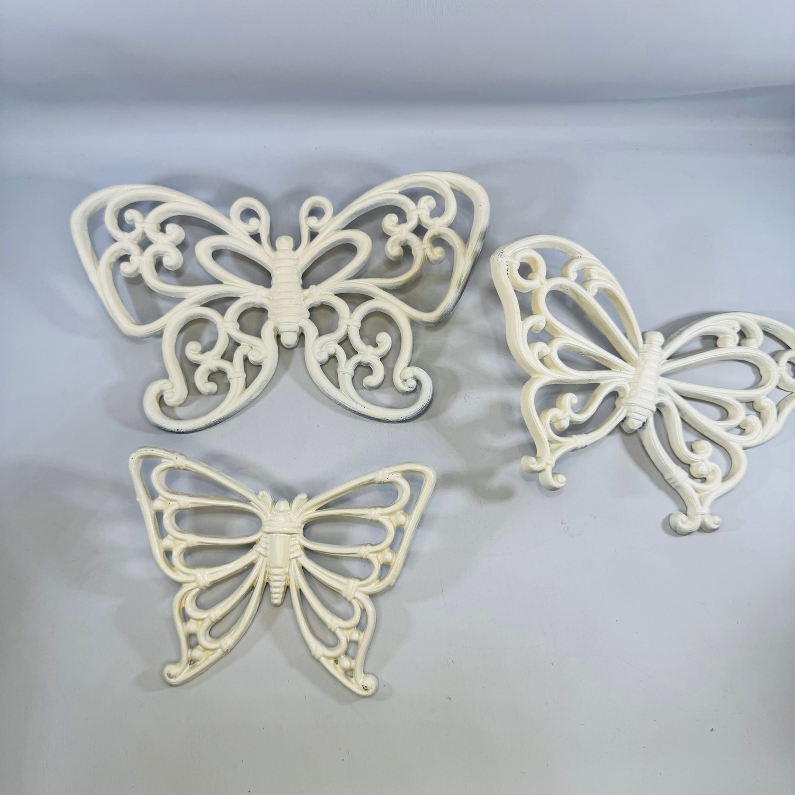 Vintage Homco Butterfly Wall Art Set — Three White Rattan-Look Plastic Pieces (1970s)