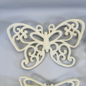Vintage Homco Butterfly Wall Art Set — Three White Rattan-Look Plastic Pieces (1970s)