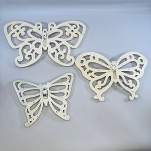 Vintage Homco Butterfly Wall Art Set — Three White Rattan-Look Plastic Pieces (1970s)