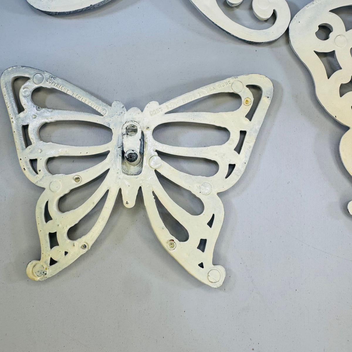 Vintage Homco Butterfly Wall Art Set — Three White Rattan-Look Plastic Pieces (1970s)